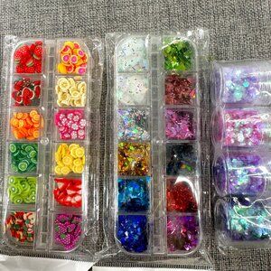 New!‎ Nail Art Bundle Decor! Holographic Glitter Flakes & Tiny Fruit Slices